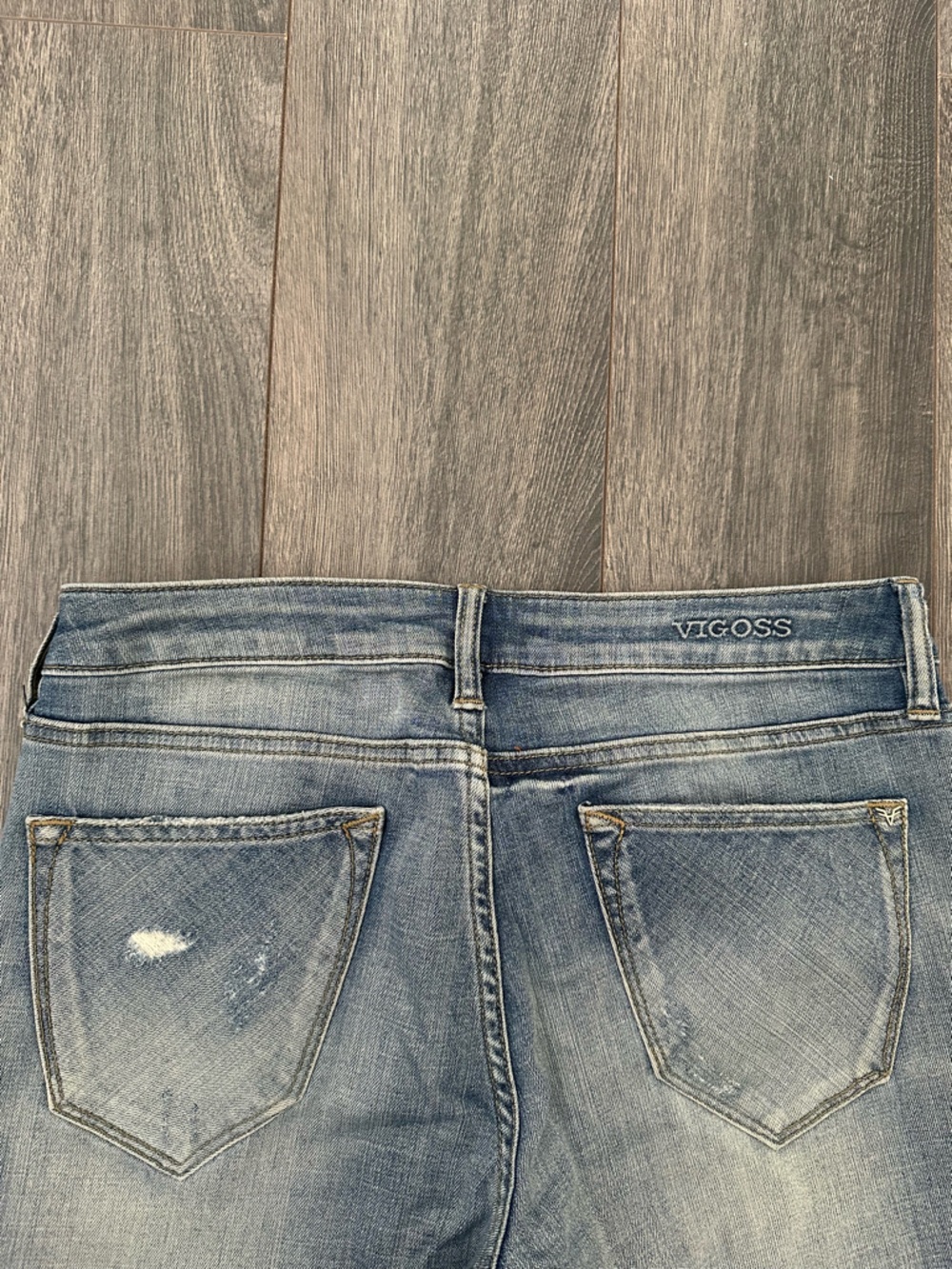 EUC Women’s Vigoss Distressed Light Blue Premium Denim Skinny Jeans Raw Hem 28 - Picture 13 of 14